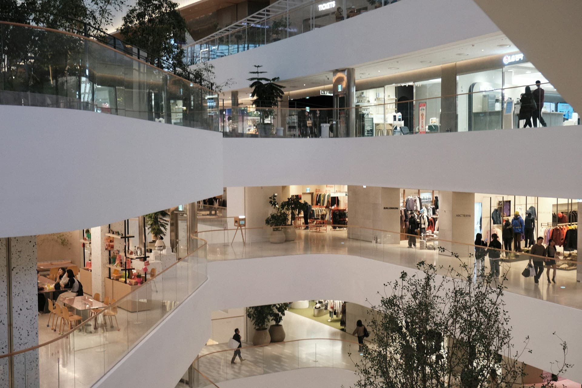 Interior of a modern multi-level shopping center